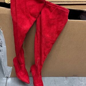 Women's Red Suede Over-the-Knee Boots